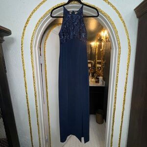 Betsy & Adam Navy Sequin Gown – Size 3/4